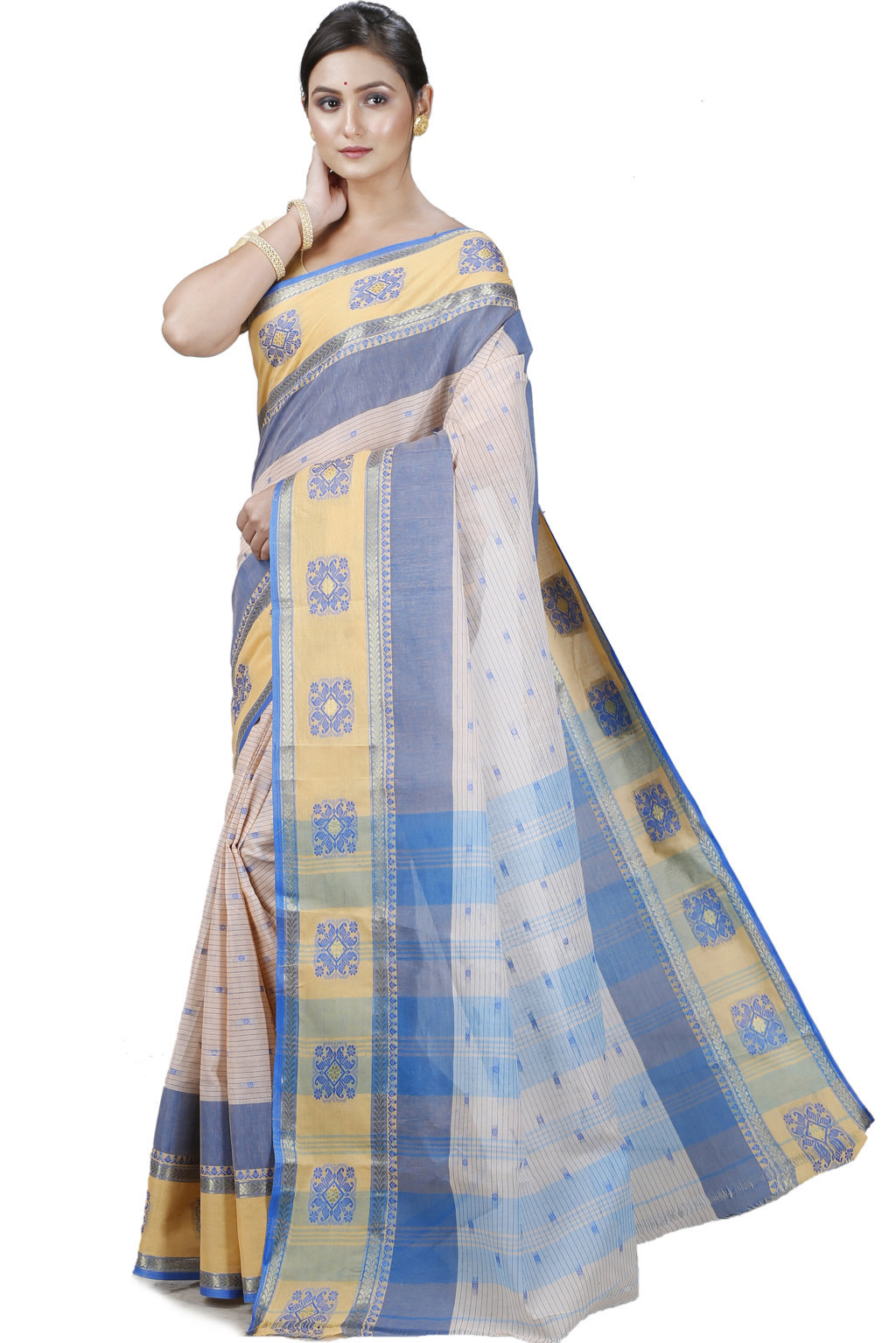 Off-White Pure Cotton Uma Tant Saree (1146)